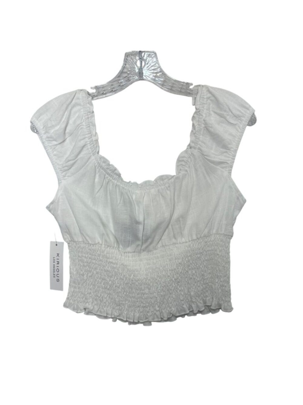 Kirious Smocked Crop Top‎ Linen Blend Large White New Milkmaid Babydoll - Picture 2 of 8